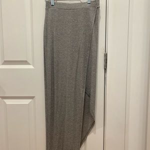 BCBG Asymmetrical Grey and White Striped Skirt
